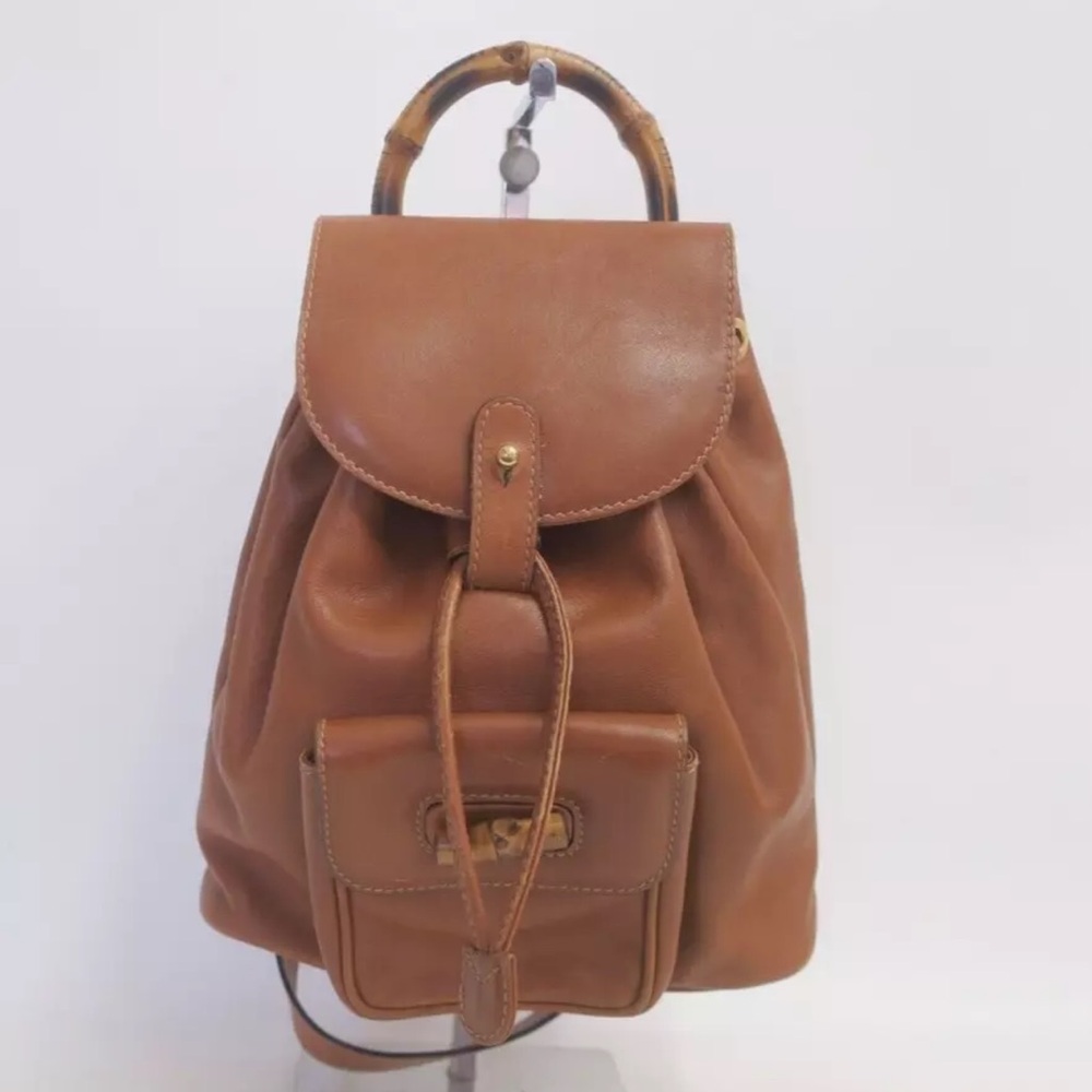 Gucci Brown Leather Backpack with Bamboo